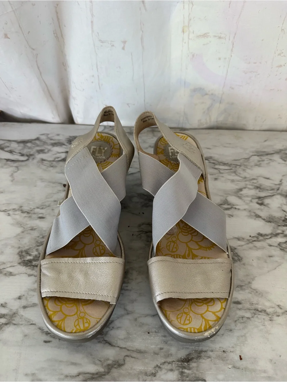 Fly London Yaji Wedge Sandals Gray Leather Elastic Comfort Casual EU 42 US 11